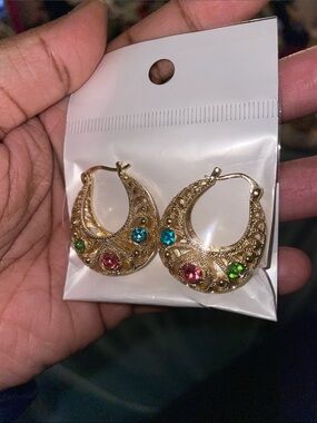 Gold Hoop Multicolor Earrings